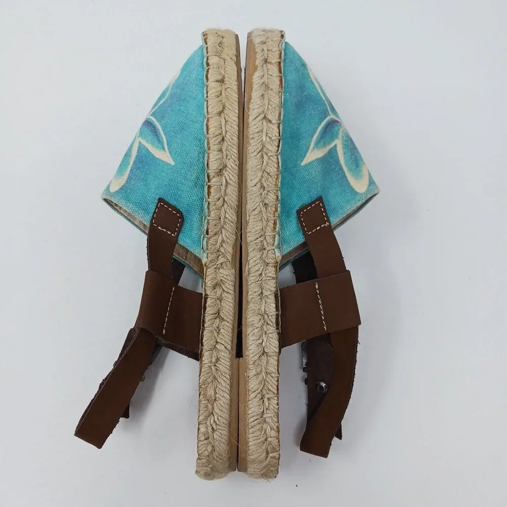 Sundias Espadrille Sandals Floral Canvas Leather Straps Size EU 38